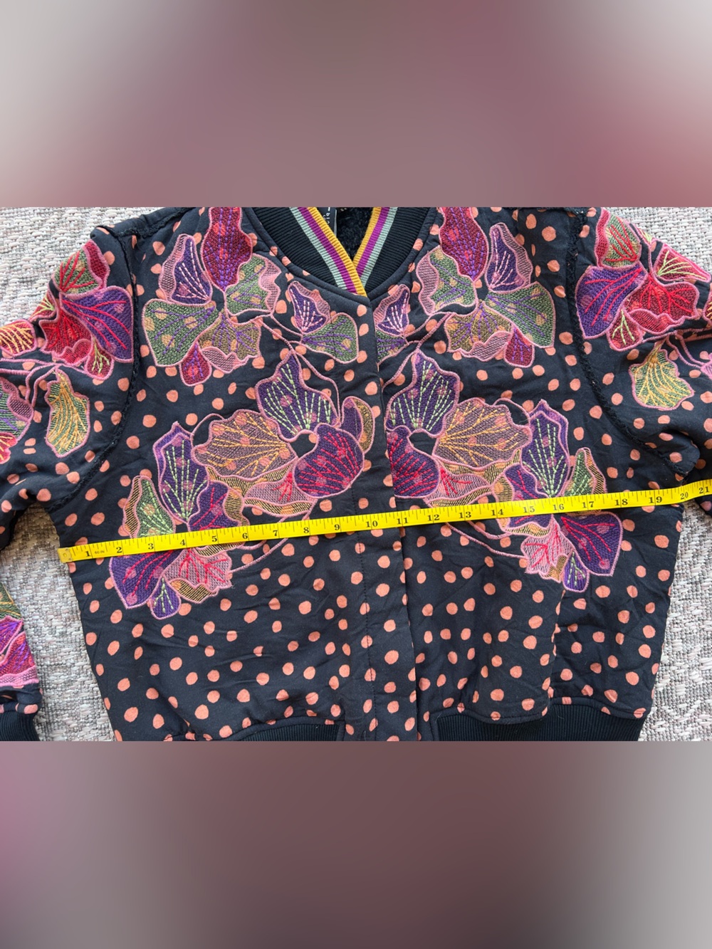 Blink London Bomber Jacket XS Floral Polka Dot Fleece Lined Black Multicolor - Picture 2 of 7